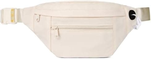 Telena Crossbody Fanny Pack for Women Men Fashion Waist Pack Belt Bag with 4-Zipper Pockets for Hiking Running Travel, Beige