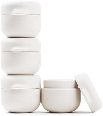 ONUCP Silicone Travel Cosmetic Containers, 4-Pack 1oz (30ml), Refillable Cream Jars, Leak-Resistant & TSA-Compliant, BPA-Free, Wide Opening Design, Sand Beige