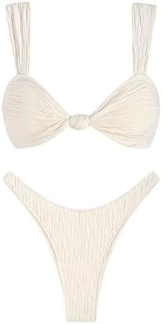 ZAFUL 2025 Cheeky Bikini Sets for Women High Cut Swimsuit Textured Ribbed Bikini Thong Bathing Suit