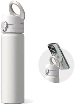 RHINOSHIELD AquaStand Magnetic Bottle 23oz | Round Mouth Stainless Steel Insulated Water Bottle, Sport Bottle with MagSafe Compatible Handle, Tripod with Adjustable Angles, Leak Proof - Classic White