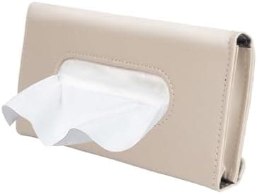 Car Tissue Holder, Sun Visor Napkin Box, Auto Napkin Case with Tissues Refill, Paper Towel Dispenser, Vehicle Interior Accessories Universal for Car SUV Pickup Truck-Beige