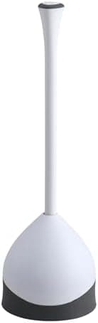 Clorox Toilet Plunger with Hideaway Holder Caddy Heavy-Duty Compact Design with Non-Skid Rubber Base for Bathroom Convenient Storage Toilet Unclogger, 6.5x19.5-Inch, White