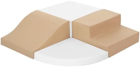 TODIBY 4-Piece Soft PU Leather Toddlers Climbing Toys, Baby Foam Climbing Blocks for Toddlers 3, Foam Play Gym Climbing Structures, Indoor Climb and Crawl Activity Play Set (White and Coffee)