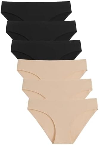 Caterlove Women's Seamless Underwear No Show Stretch Bikini Panties Silky Invisible Hipster 6 Pack