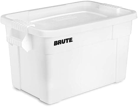 Rubbermaid Commercial Products BRUTE Tote Storage Container with Lid-included, 20-Gallon, White, Reusable Boxes for Moving/Storing in Garage/Basement/Attic/Jobsite/Truck/Camping