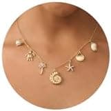 Plenky Gold Necklace for Women-14K Gold Plated Bow,Dragon,Shell, Palm Tree, Seahorse, Conch Shell,Sardines, Cowboy Boot,Bat,Bunny Pendant Beachy Jewelry for Women Gifts