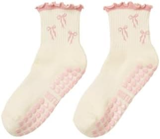 Shapes Studio Half Calf Grip Socks, Cute Fruit Pilates Socks, Ruffle Socks, Non-Slip for Barre Yoga