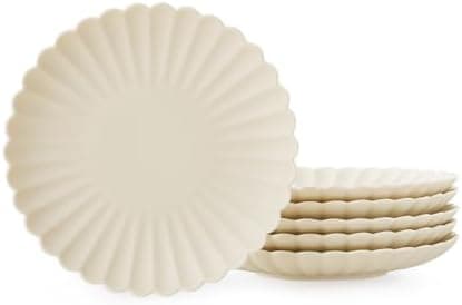 WENSHUO Daisy Plates Set of 6, 6.7-inch Round, Matte Crème (Appetizer Plate)