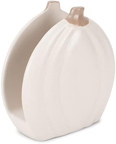 Nat & Jules Pumpkin Shaped Standard Size Ceramic Napkin Holder: Perfect for Your Indoor Home Fall & Thanksgiving Decorations for Table Décor & Centerpieces, Cream