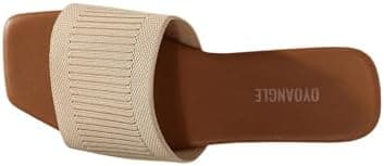 OYOANGLE Women's Single Band Square Open Toe Slide Sandals Summer Slip on Flat Sandals