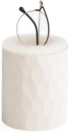 Mkono Plush Lined Eyeglasses Holder Protective Glasses Holder Stand Case Anti-scratch Glasses Storage Organizer for Table, Desk, Nightstand, Office, Ivory, One Size