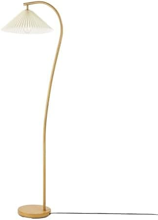 Globe Electric x Novogratz 61000043 62" Floor Lamp, Wood Toned, White Pleated Shade, Pivot Joint on Shade, On/Off Foot Switch, Black Cord, Modern Lighting for Living Room or Office