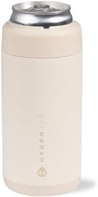 HydroJug Slim Can Cooler - 2-in-1 Insulated Can Cooler Cup - Stainless Steel Slim Can Holder with Non-Slip Rubber Base - Screw-Top Lid - Dishwasher Safe - 12oz, Cream