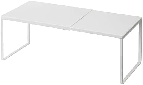 Nxconsu Cabinet Shelf Expandable Organizer Riser Rack for Kitchen Pantry Cupboard Under Sink Countertop Home Organization Extra Storage Space Saver Heavy Duty Metal Edgeless Design White