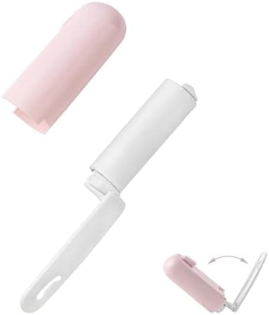 Mini Lint Roller Travel Size Cute Folding Lint Remover for Pet Hair Small Sticky Roller with Cover for Purse On the Go Lint Roller (Pink)