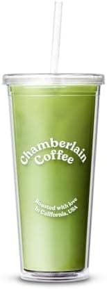 Chamberlain Coffee Transparent Tumbler for matcha and coffee - Clear Tumblers with Lid and Straw, 24 Oz Plastic Cups with Lids, Double Insulated Wall for Matcha, Cold Brew, and Iced Tea