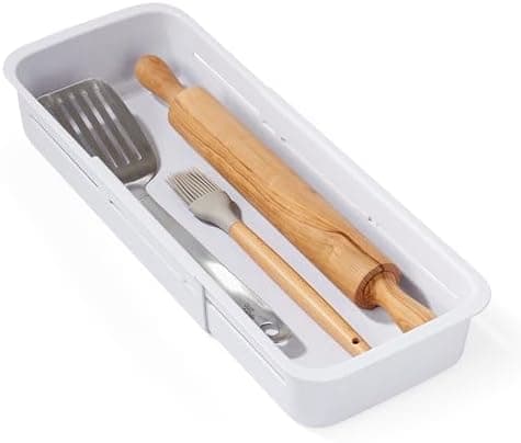 YouCopia DrawerFit® Sliding Drawer Bin, Expandable and Adjustable Kitchen Storage Organizer, Speckled White