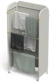 Joseph Joseph Eclipse 3-Tier Adjustable Laundry Drying Rack, Integrated Fabric Cover, Foldable with Wheels, Heavy Duty, Ecru