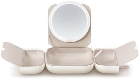 AMIRO M2 Travel Makeup Bag with 5 Level Brightness & 3 Color LED Mirror, Portable Makeup Artist Organizer, White