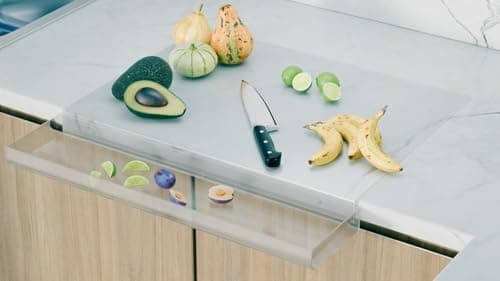 Acrylic cutting board with counter lip and removable drawer - Cutting boards for kitchen - Kitchen must haves - Best non toxic cutting boards - Clear cutting board for countertop - Large Board 16x16In