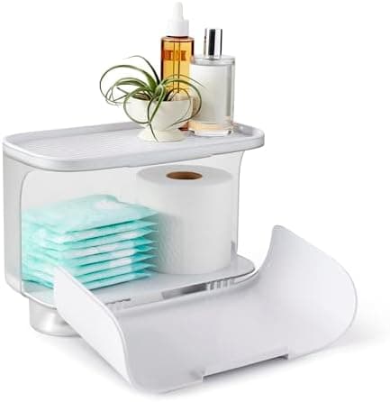 YouCopia Hideaway Toilet Cabinet, Over The Toilet Bathroom Organizer for Paper Rolls, Wipes and Accessories