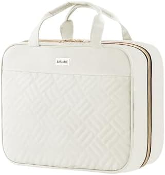 BAFAMYE 8L Travel Toiletry Bag for women - 2.1 GAL Water-resistant Makeup Cosmetic Bag Organizer With Hanging Hook for Travel Accessories Shampoo Full-size Container, Beige