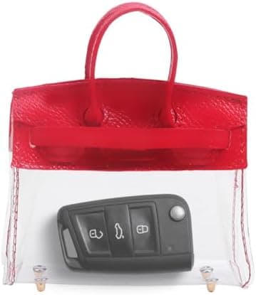 smilfuy Mini Creative Car Key Case, Small Transparent Handbag Key Holder Wallet, Keychain Bag Car Key Fob Case Cute Present for Woman Girl (Burgundy)