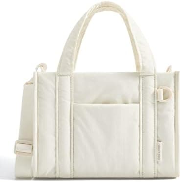 BAGSMART Boxy Tote Bag for Women, Crossbody Bag with Zipper, Crush Bow Purses for Travel Work College