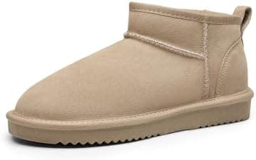 DREAM PAIRS Ankle Winter Mini Boots for Women Genuine Suede Faux Fur Lining Water Resistant Warm Snow Boots Slip On Memory Foam Comfort Booties FuzzyClassic