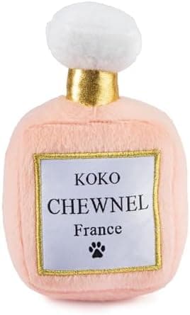 Dog Diggin Designs Koko Chewnel Pawfum Plush Dog Toy Bottle | Luxury-Inspired Parody Designer Perfume Bottle with Squeaker, Soft Plush Fashion Dog Toy – Prêt-à-Porter Play!