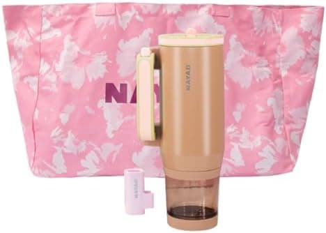 NAYAD Insulated Tumbler with Foldable Handle & Detachable Snack Box - 23oz Stainless Steel Travel Mug with Straw Lid,Leak-Proof Design for Travel,Gym,Gift for and women Daily Use（Light brown）