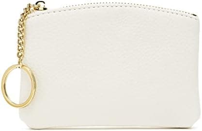 WOZEAH Artificial Leather Coin Purse Change Purse With Key Chain Ring Zipper For Men Women (A White)