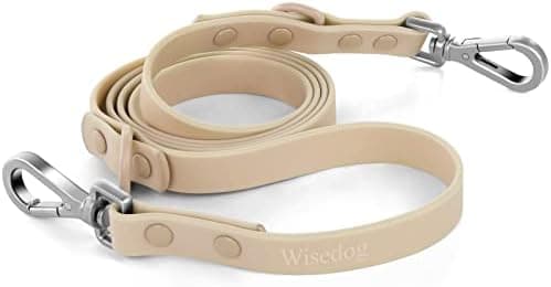 Wisedog Waterproof Dog Leash – 5ft/6ft Adjustable with 2 Metal Swivel Hooks, Easy to Clean Dog Leashes for Small, Medium, Large Breed Dogs (Sand Color M)