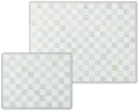 MACKENZIE-CHILDS Set of 2 Tempered Glass Cutting Boards, Countertop Cutting Boards, Gray-and-White Sterling Check