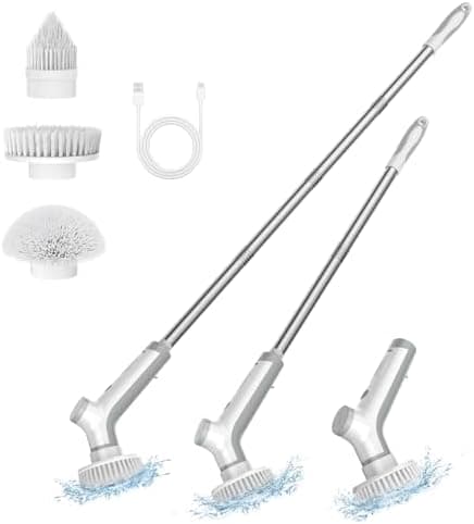 VEWIOR Electric Spin Scrubber, Cordless Cleaning Brush with 3 Adjustable Angle 2 Speeds 3 Replaceable Brush Heads for Floor Bathroom Tub Tile Kitchen Window