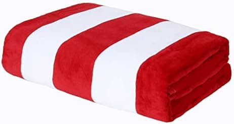 Exclusivo Mezcla Cotton Large 30x60 Inches Cabana Stripe Beach Towel, Super Absorbent Soft Plush Pool Bath Towel (Red)