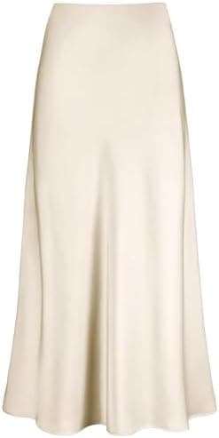 Outoshe Women's Satin High Waisted Maxi Skirts Hidden Elasticized Waistband A Line Long Skirt