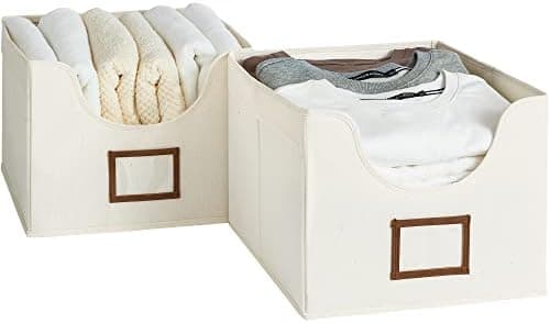 StorageWorks Closet Storage Bins,Storage Baskets with Cutout Window and 2 Handles, Foldable Fabric Clothes Organizer, Large, Beige, 2-Pack