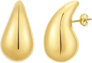 Apsvo Chunky 14K Gold Plated Hoop Earrings for Women, Lightweight Waterdrop Hollow Open Hoops, Hypoallergenic Dupes Earrings