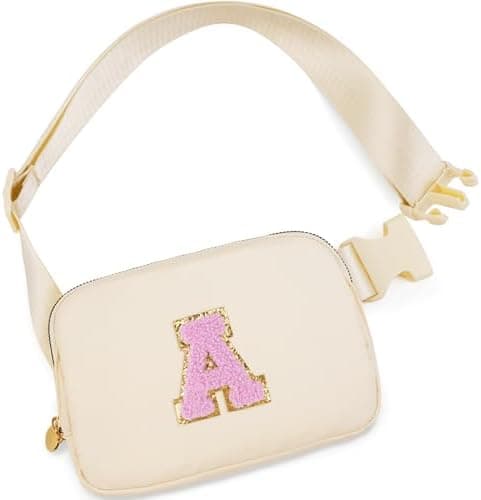 Uygafly Belt Bag Fanny Pack Crossbody Bags with Initials Letter Patch Cute Stuff Birthday Gifts for Teenager Girls Trendy Stuff for Teens | Khaki,A