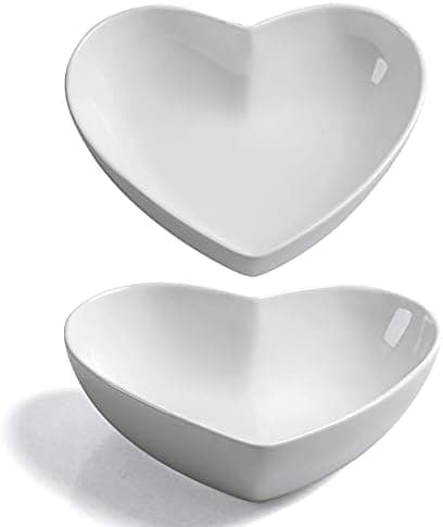 Keponbee Heart Bowls Porcelain 2 pcs White Heart-shaped Bowl Dessert Bowls/Salad Bowl 7 inch, 20 OZ