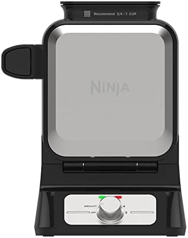 Ninja Belgian Waffle Maker Pro | Vertical Design | 5 Shade Settings with Precision-Pour Cup & Chef-curated Recipe Guide | Black & Silver | BW1001