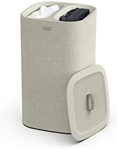 Joseph Joseph Tota 60 liter/15.8 gallon Laundry Hamper Separation Basket with lid, 2 Removable Washing Bags with Handles- Ecru