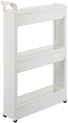 Miles Kimball Slim Storage Cart with 3 Baskets/Shelves and Rolling Casters for Kitchen, Laundry, and Small Space Storage, Durable Plastic - Measures 21" Long x 5" Wide x 28 1/4" High