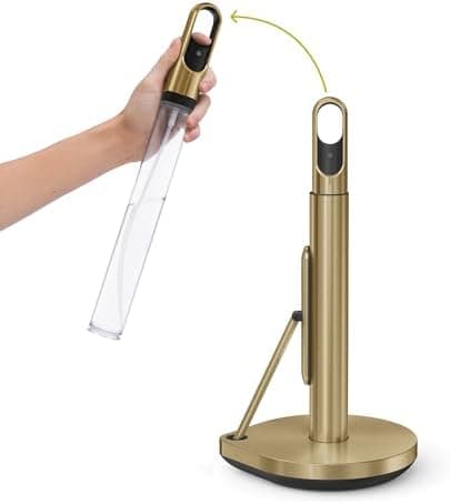 simplehuman Standing Paper Towel Holder with Spray Pump, Brass Stainless Steel, Gold