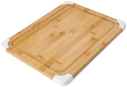 Farberware Nonslip Bamboo Cutting Board with Juice Groove, 11x14 Inch, White