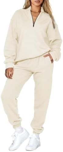 Aleumdr Women 2 Piece Outfits Sweatsuit Oversized Half Zip Pullover Long Sleeve Sweatshirt Jogger Pants Set with Pockets
