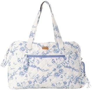 Staya Quilted Weekender Bag for Women – Soft Cotton Travel Duffle, Carry-On Overnight & Hospital Bag, Aesthetic Tote (Coastal Grandma)