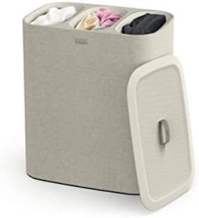 Joseph Joseph Tota Trio 90 liter/23.8 gallon Laundry Hamper Separation Basket with lid, 3 Removable Washing Bags with Handles- Ecru
