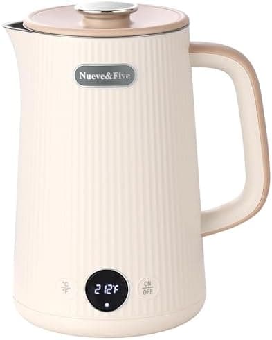 Nueve&Five Electric Kettle With Digital Temperature Display(℉/℃）,White Electric Tea Kettle 1.7L,Auto Shut Off,Double Wall,1200W Hot Water Kettle Electric of Stainless Steel…